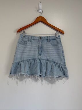 Hollister Light Wash Denim Ruffle Hem Mini Skirt